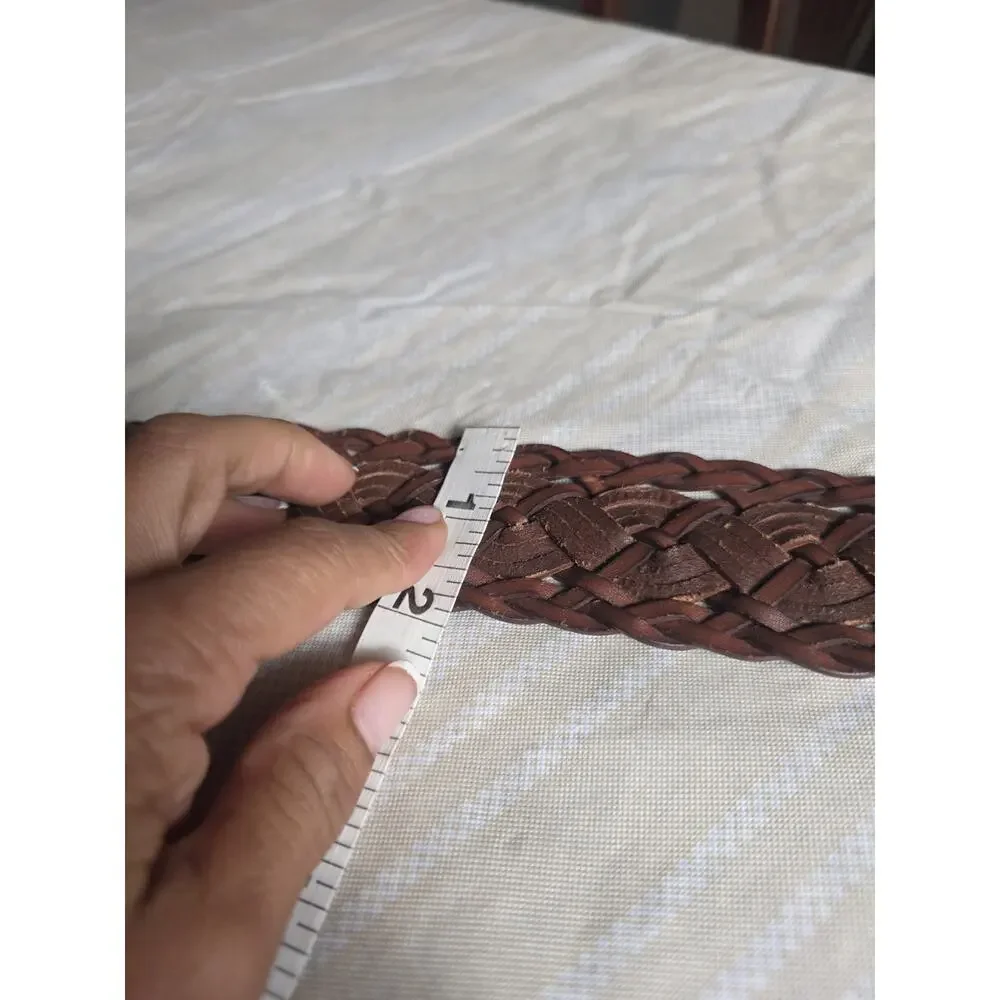 Vintage Loft Wide Braided Leather Belt S/M Brown Brass Buckle County Western